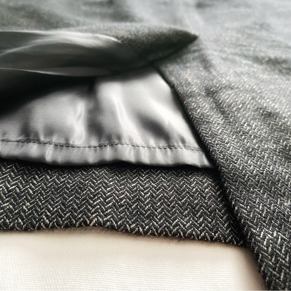 IRIS SETLAKWE WOOL LINEN BLEND GREY CHEVRON BLACK RIBBED INSERTION FORMAL DRESS - Picture 12 of 12